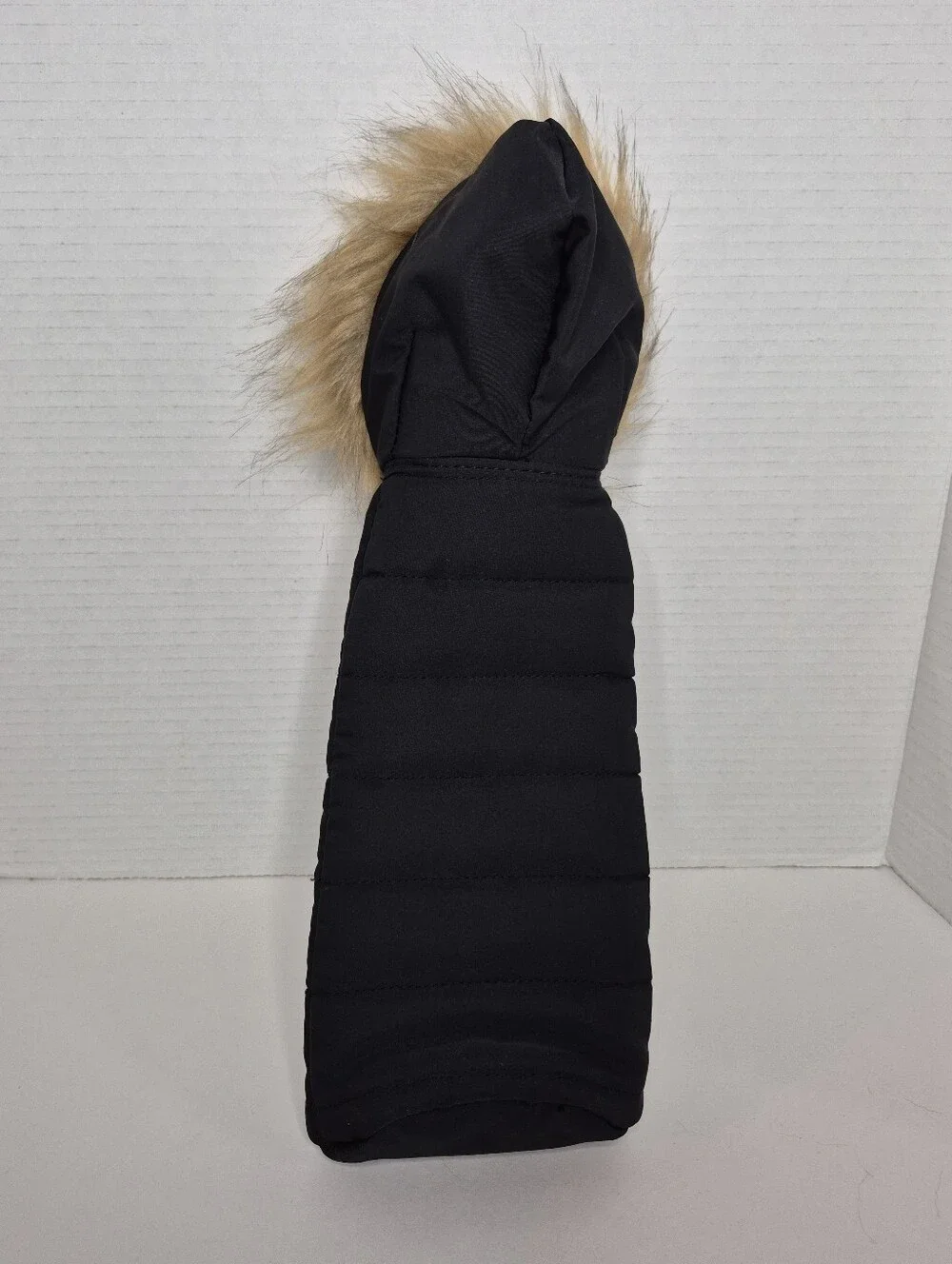 Black Faux Fur Trim Bottle Jacket with Gold Zipper IceWare